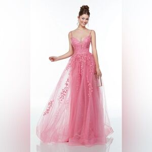 Alyce 61087 A line Floral Embroidered Tulle Prom Dress Ball Gown formal Pink 4